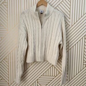 Cabi cotton blend Eastwood Cable Knit Zip Cardigan Sweater chunky knit cropped L